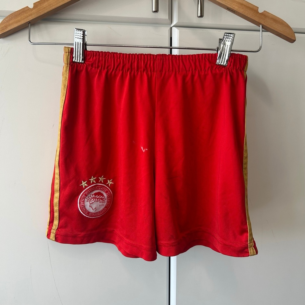Olympiacos FC Youth Soccer Shorts Red Gold Greek Football Club Size 128 B1178